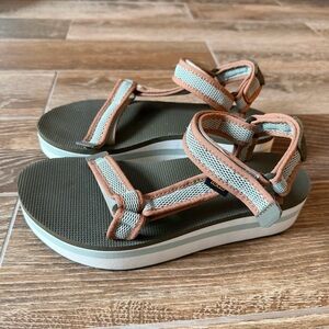 Teva Olive Green and Peach Platform Sandals